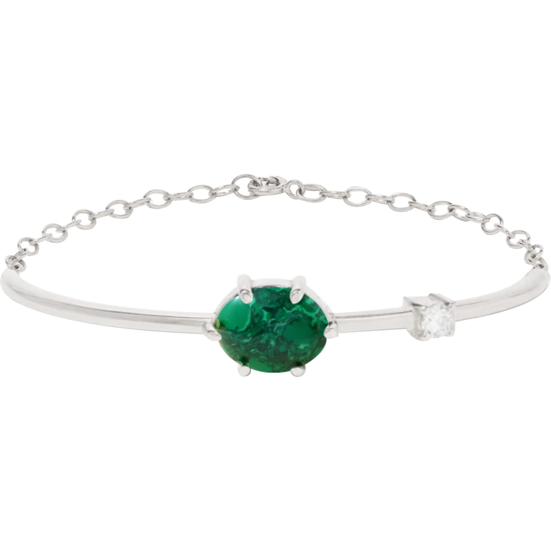 MINUTIAE Oval Jade Green Cabachon Dainty Chain Bracelet - Silver | Adjustable and Extendable Loop for Chain | Ideal Gift for Her/Girl/Women