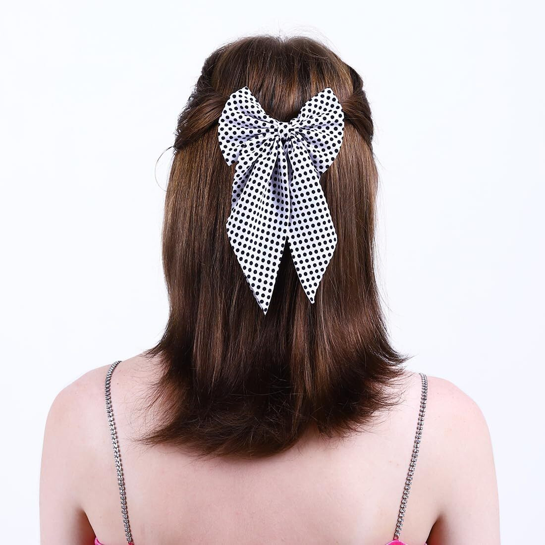 Radhu & Kabby Hair Bow for Women/Girls | Polka Print Hair Bow Clip | Fancy & Stylish Hair Accessories | Anti-Hair Breakage | Red White Black | Pack Of 3 Pcs