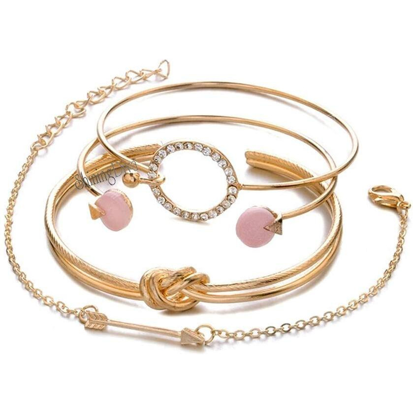 Shining Diva Fashion Set Of 4 Stylish Multilayer Crystal Bangle Charm Bracelet for Women (Golden) (10736b)