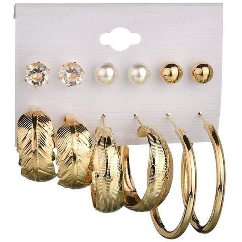Shining Diva Fashion Latest 12 Pairs Western Earrings Combo Set Hoop Stud Crystal Pearl Earrings For Women And Girls (Gold Silver), (Cmb296_12909_13100)