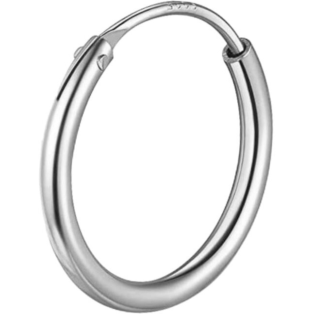 HIGHSPARK 925 Silver Mens Hoop Earring | 92.5 Sterling Silver & Stunning Shine | Single Hoop Thickness 2.0mm (Gauge 12G) & in Sizes 12mm to 20mm | Single Hoop for Men - Silver 18mm