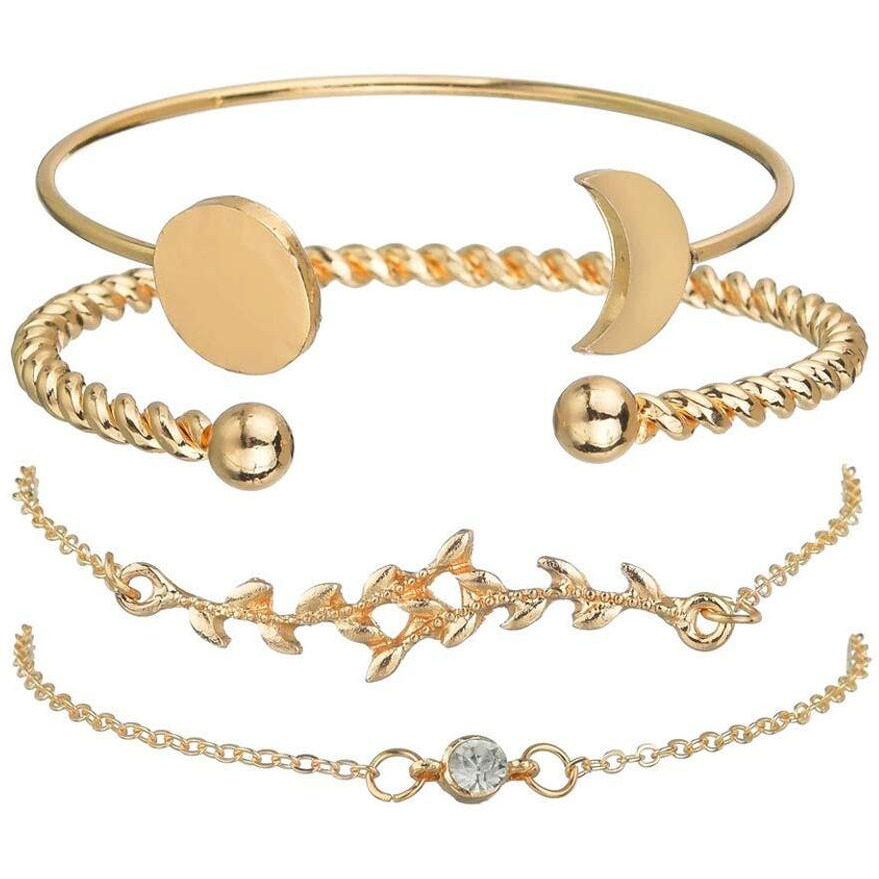 Shining Diva Fashion Set of 4 Crystal Multilayer Charm Bangle Gold Plated Bracelet for Women and Girls (Golden) (rrsd10676b)