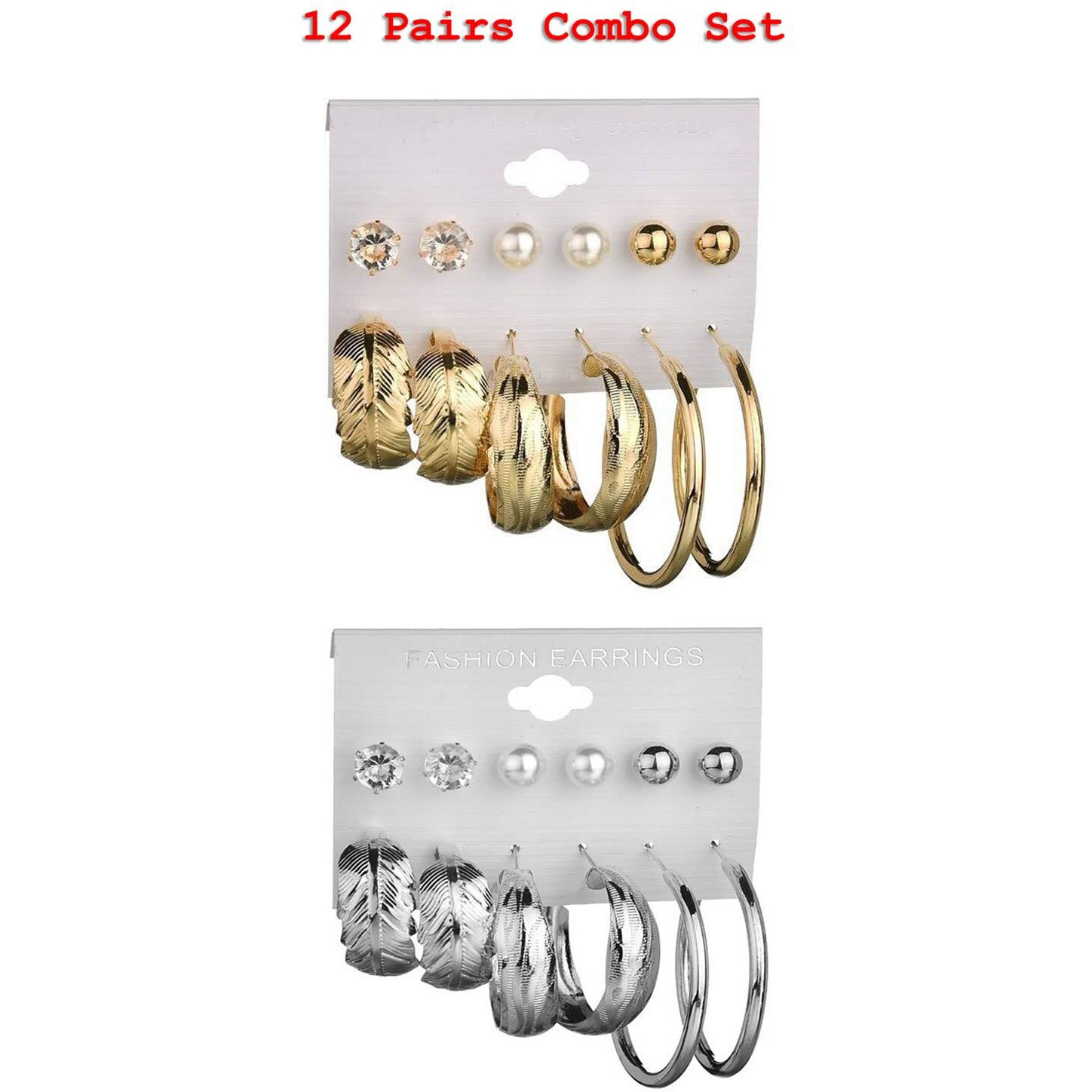 Shining Diva Fashion Latest Stylish Design 12 Pairs Western Earrings for Women and Girls (Gold Silver) (rcmb296_12909_13100) (Combo)