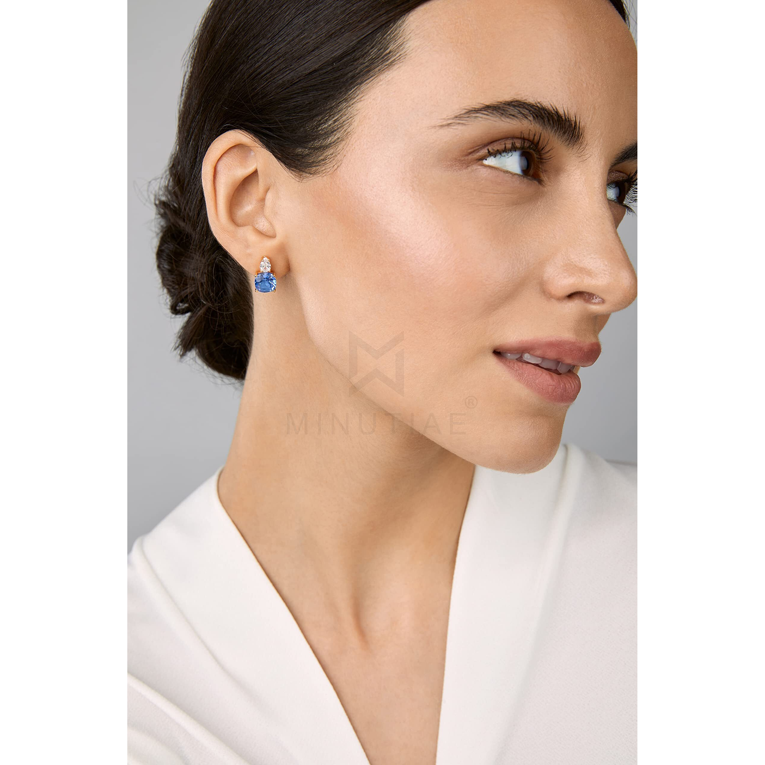 MINUTIAE 18KT Gold Plated Blue Titanic & White Pear Shape Crystal Ear Tops Stud Earring Jewellery For Women and Girls