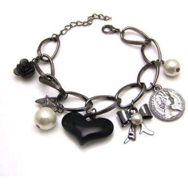 Shining Diva Fashion Heart Charm Bracelet for Girls and Women (Black) (6854b)