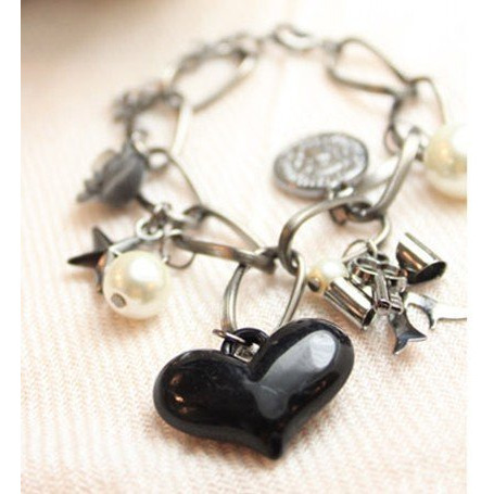 Shining Diva Fashion Heart Charm Bracelet for Girls and Women (Black) (6854b)