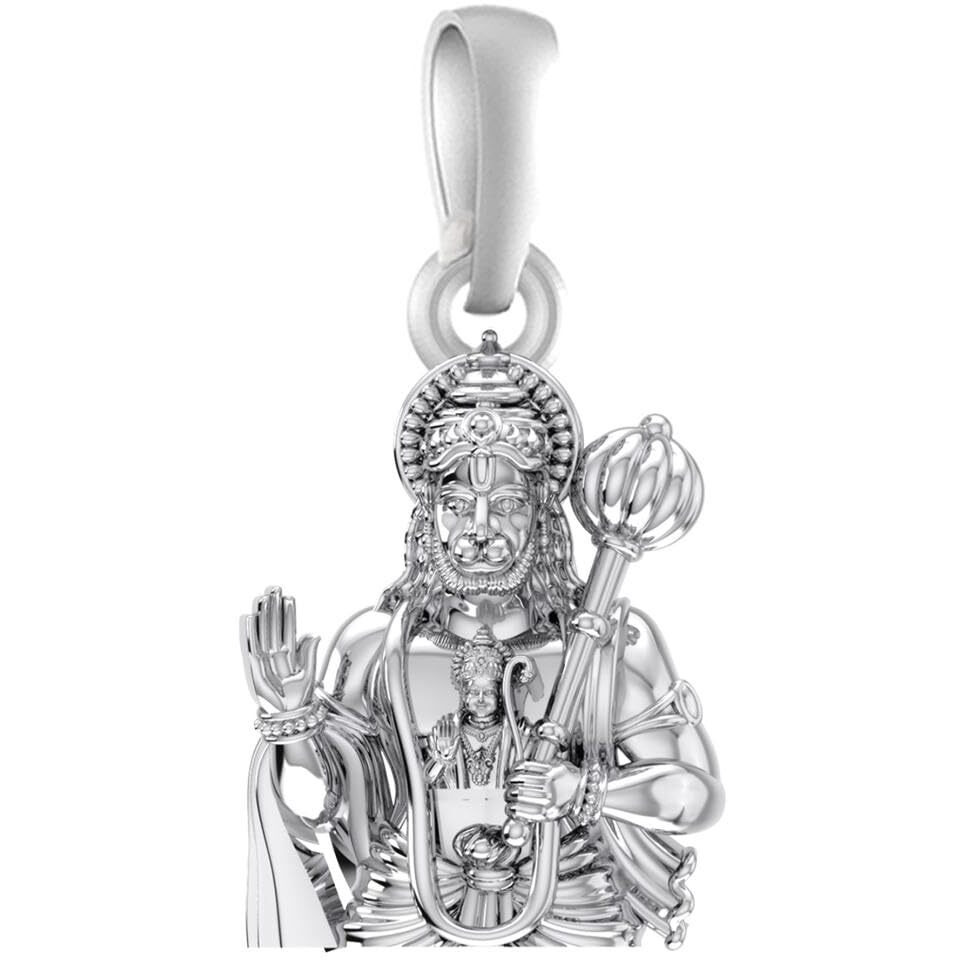 Akshat Sapphire Sterling Silver (92.5% purity) Hanuman Pendant for Men & Women Pure Silver Bajrang Bali Locket for Good Health & Wealth