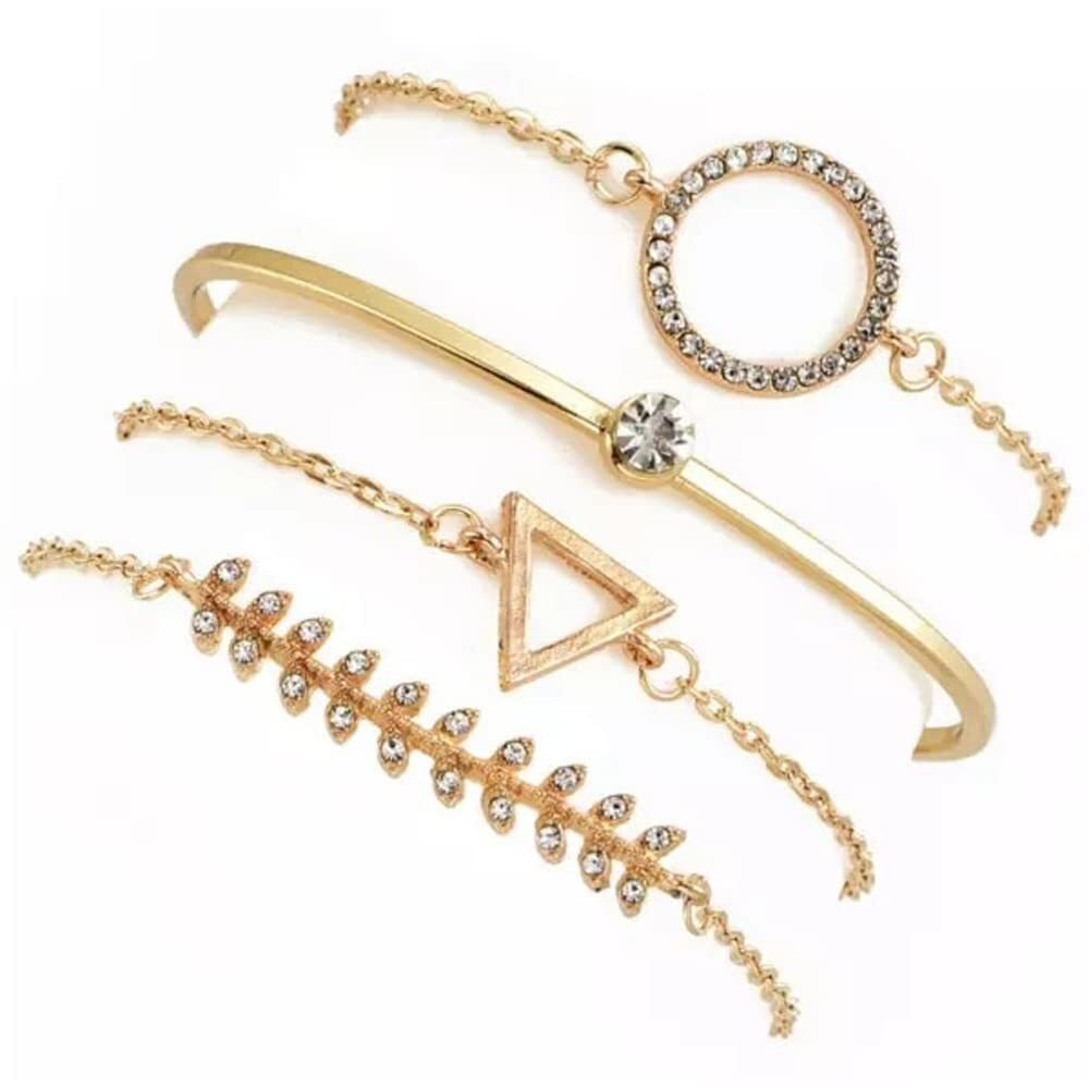 Shining Diva Fashion Set of 4 Stylish Multilayer Crystal Bangle Gold Plated Bracelet for Women and Girls (rr10712b), One Size