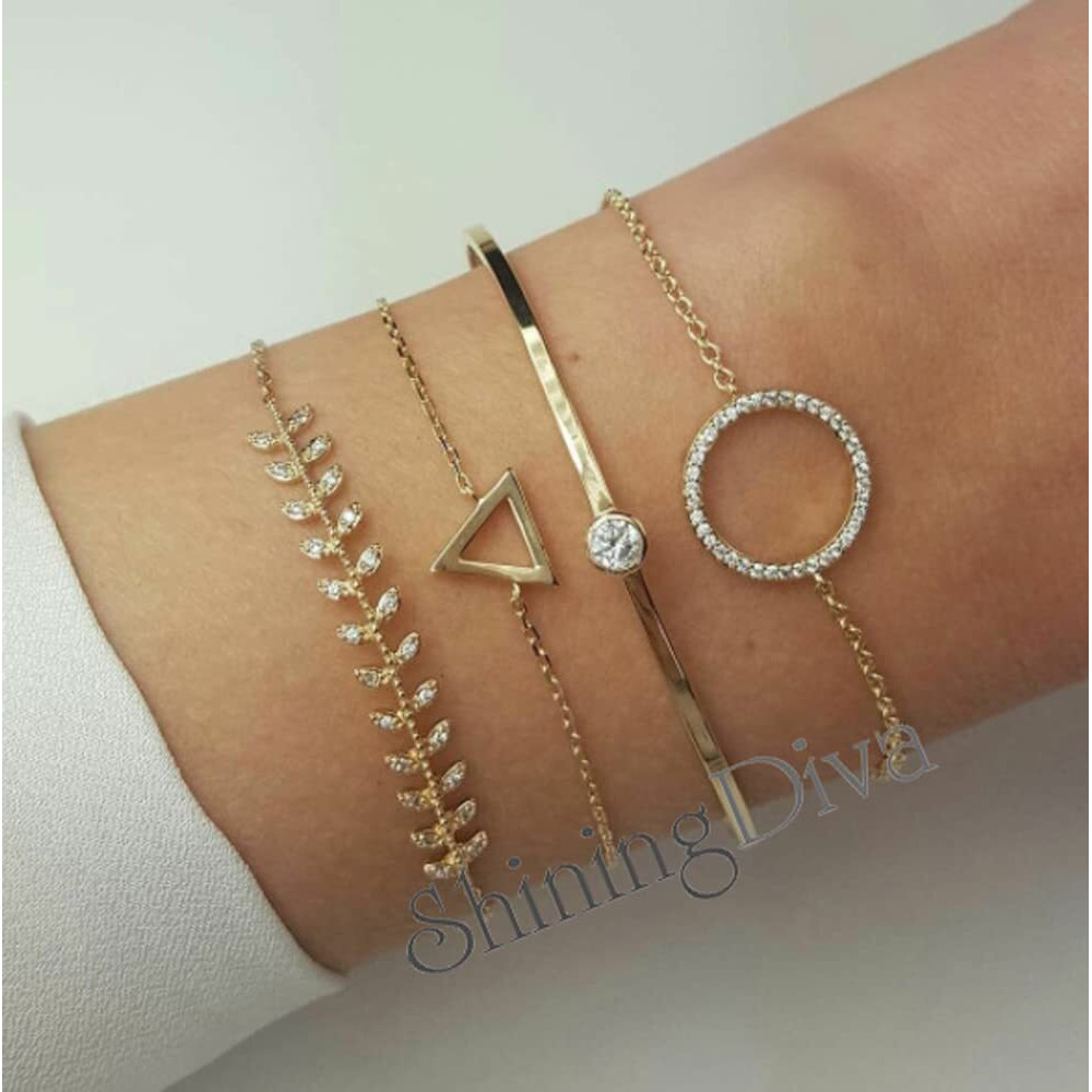 Shining Diva Fashion Set of 4 Stylish Multilayer Crystal Bangle Gold Plated Bracelet for Women and Girls (rr10712b), One Size