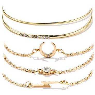 Shining Diva Fashion Set Of 5 Stylish Multilayer Crystal Bangle Charm Bracelet for Women (Golden) (10713b)