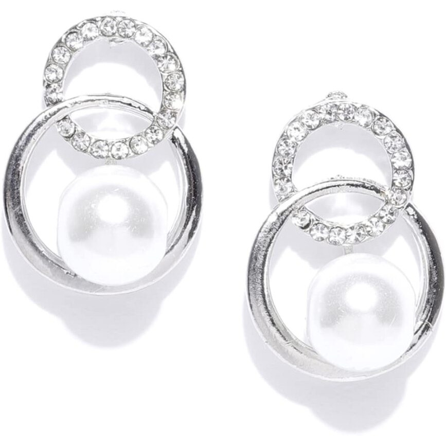 Zaveri Pearls Silver Tone Embellished With Austrian Diamonds & Pearl Stud Earring For Women-ZPFK8342