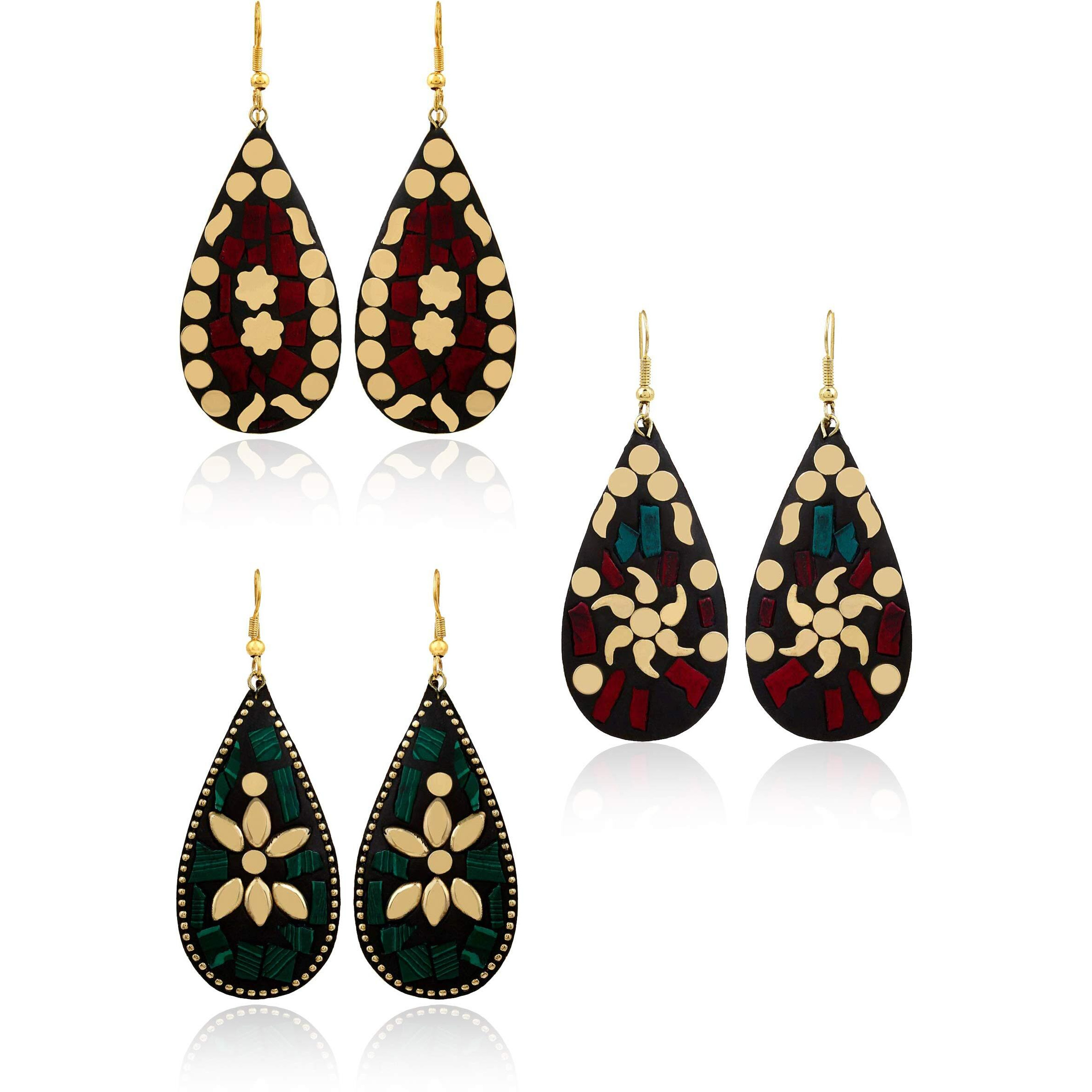 YouBella Jewellery Afghani Tibetan earrings for Girls/Women (Combo of 3)