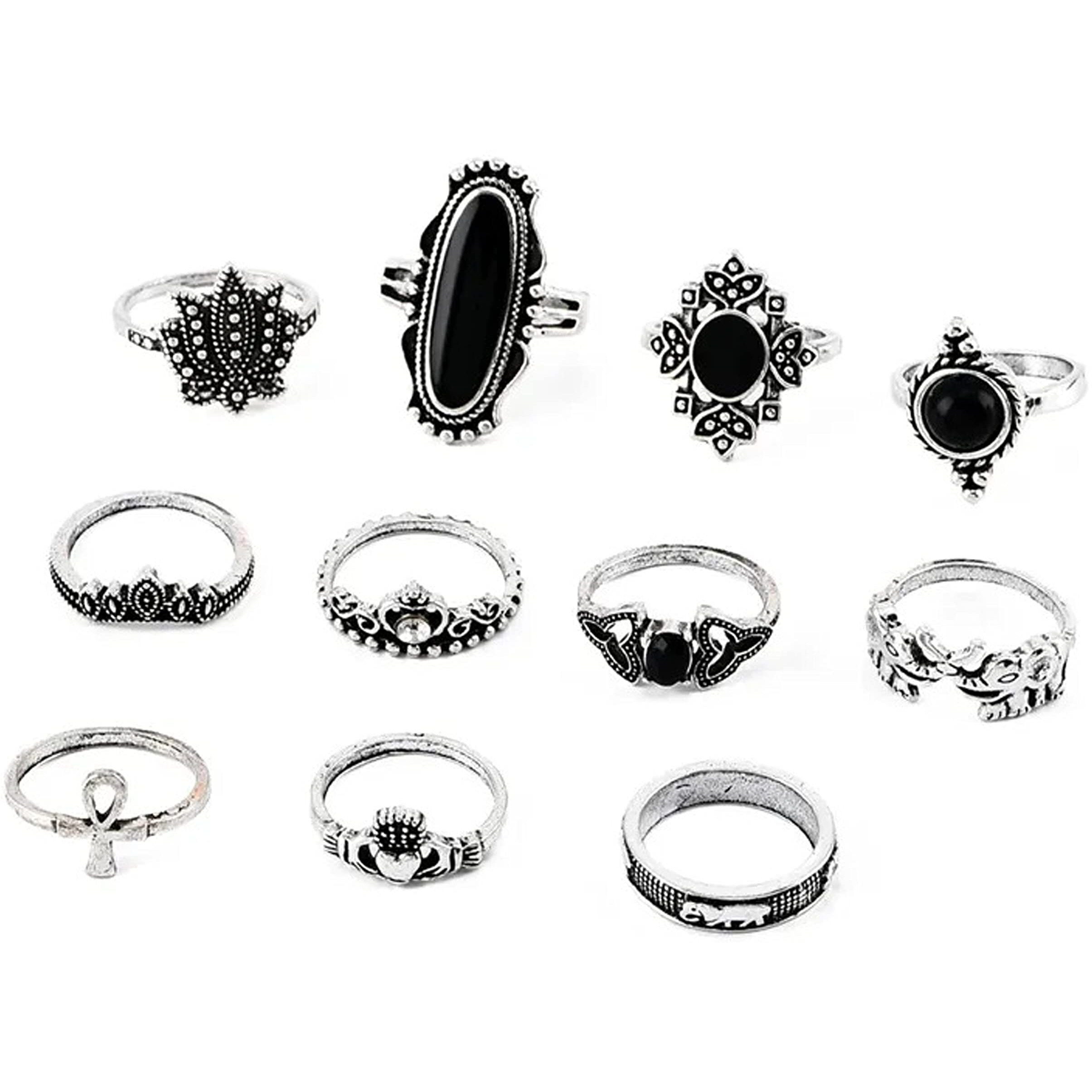 Fashion Frill Silver Ring For Girls Oxidized Silver Plated Boho Midi Finger Rings For Women Girls Rings Jewellery Combo Set