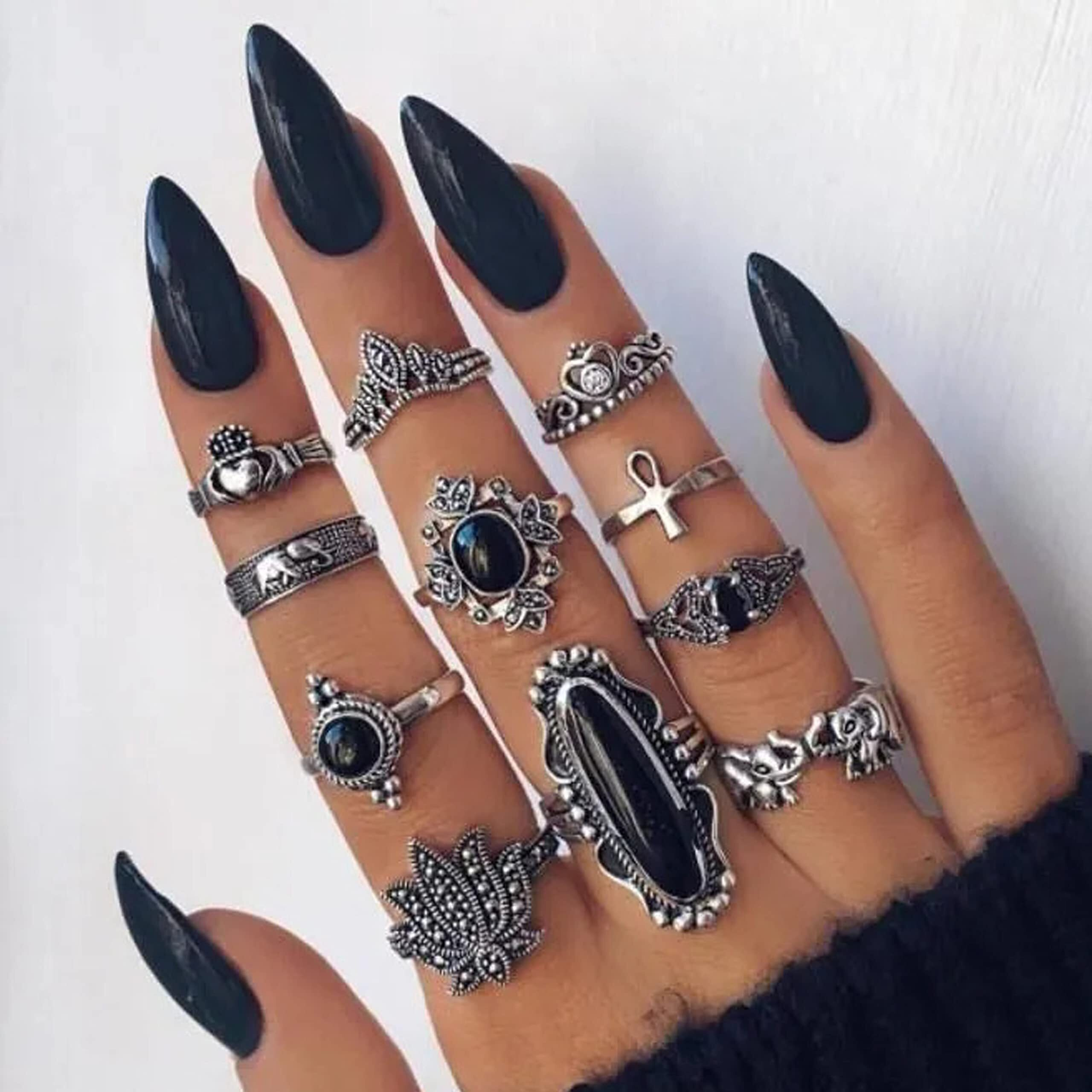 Fashion Frill Silver Ring For Girls Oxidized Silver Plated Boho Midi Finger Rings For Women Girls Rings Jewellery Combo Set