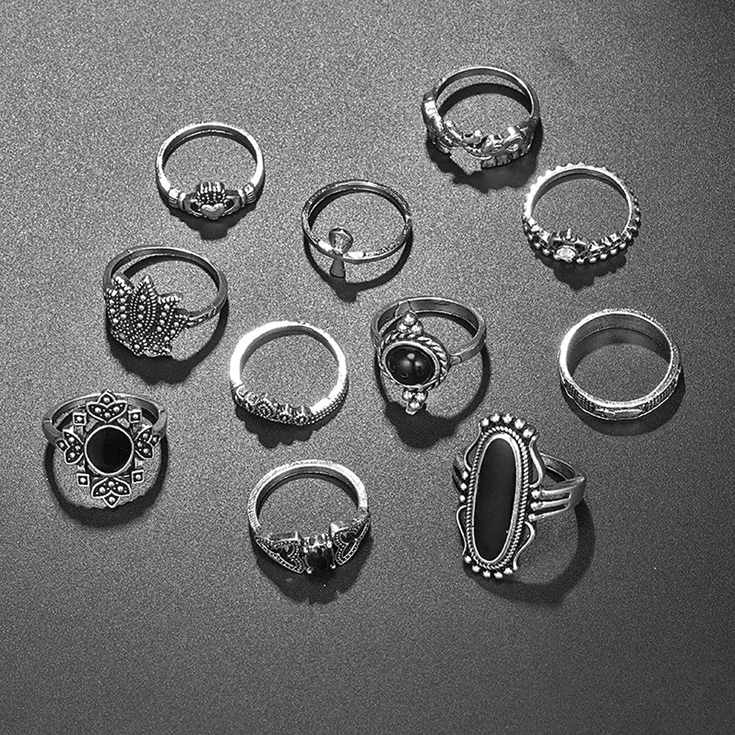 Fashion Frill Silver Ring For Girls Oxidized Silver Plated Boho Midi Finger Rings For Women Girls Rings Jewellery Combo Set