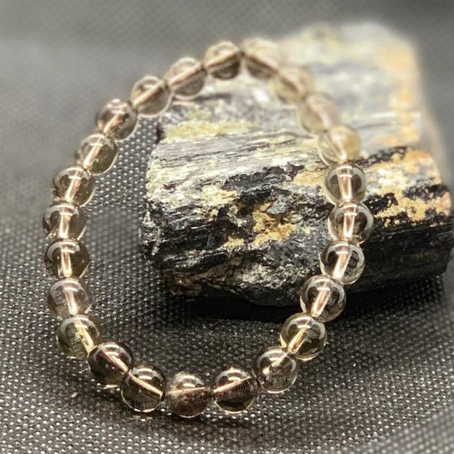 Young & Forever Gift Dvine Spiritual Natural Semi-Precious Hematite Smoky Quartz Lava Rock Bracelet for Men and Women Set of 3