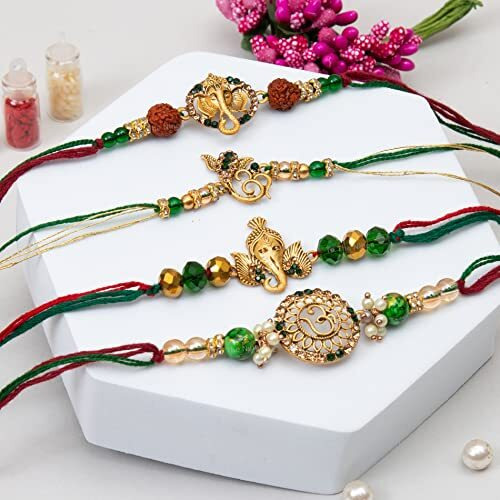 To The Nines Rakhi for Brother with Tilak Material & Greeting Card - Pack of 4 Rakhi