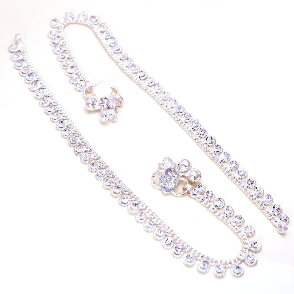 Jewar Mandi Anklet Kundan AD Jade Bollywood Latest Pave Stylish Designer Silver Plated Fashion Payal 6562 for womens girls