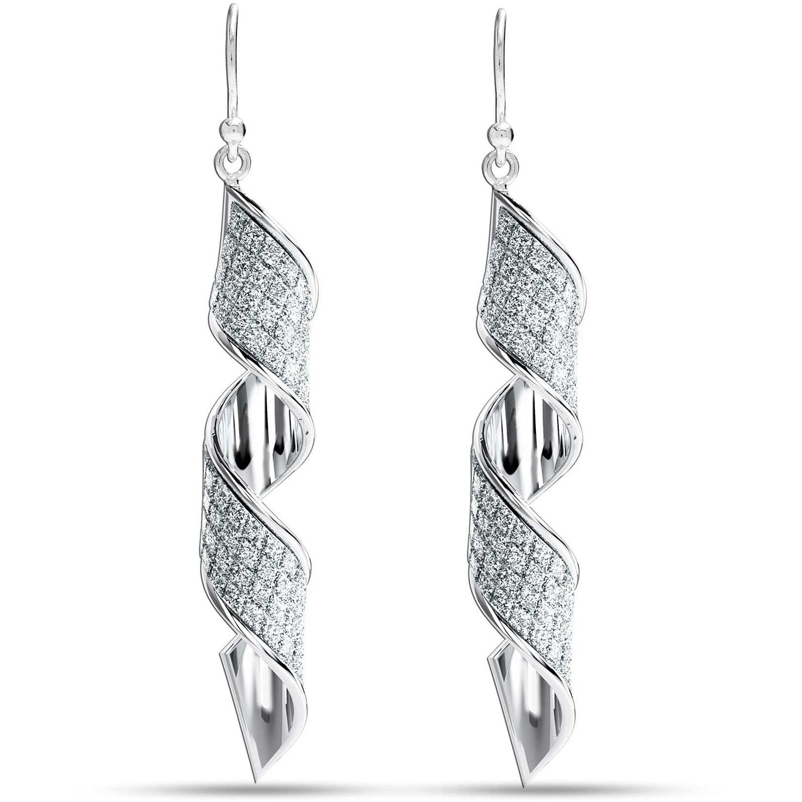 Amazon Brand - Nora Nico 925 Sterling Silver Jewelry Twist Glitter Light-Weight Drop Dangle Earrings for Women and Girls - BIS Hallmarked