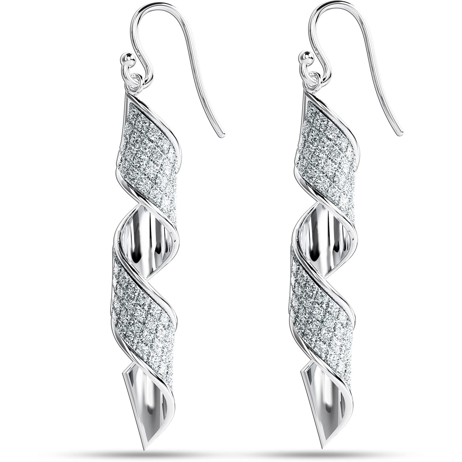 Amazon Brand - Nora Nico 925 Sterling Silver Jewelry Twist Glitter Light-Weight Drop Dangle Earrings for Women and Girls - BIS Hallmarked