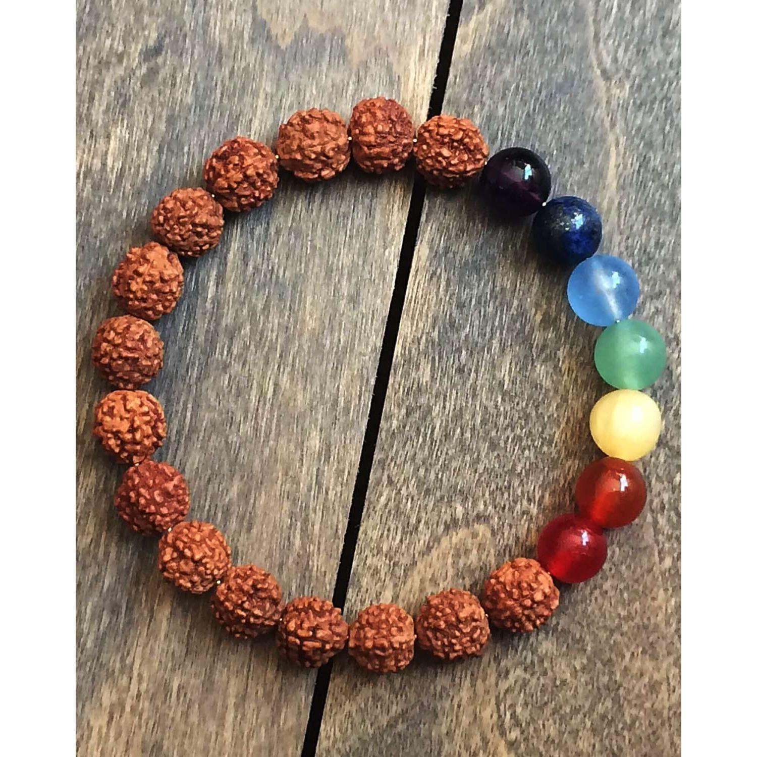 Young & Forever Gift Valentine Gifts Dvine Lava Stone 7 Chakra Hamsa Hand Evil Eye Healing Yoga Beads Strand Bracelet for Men and Women (7 Chakra + Rudraksha)