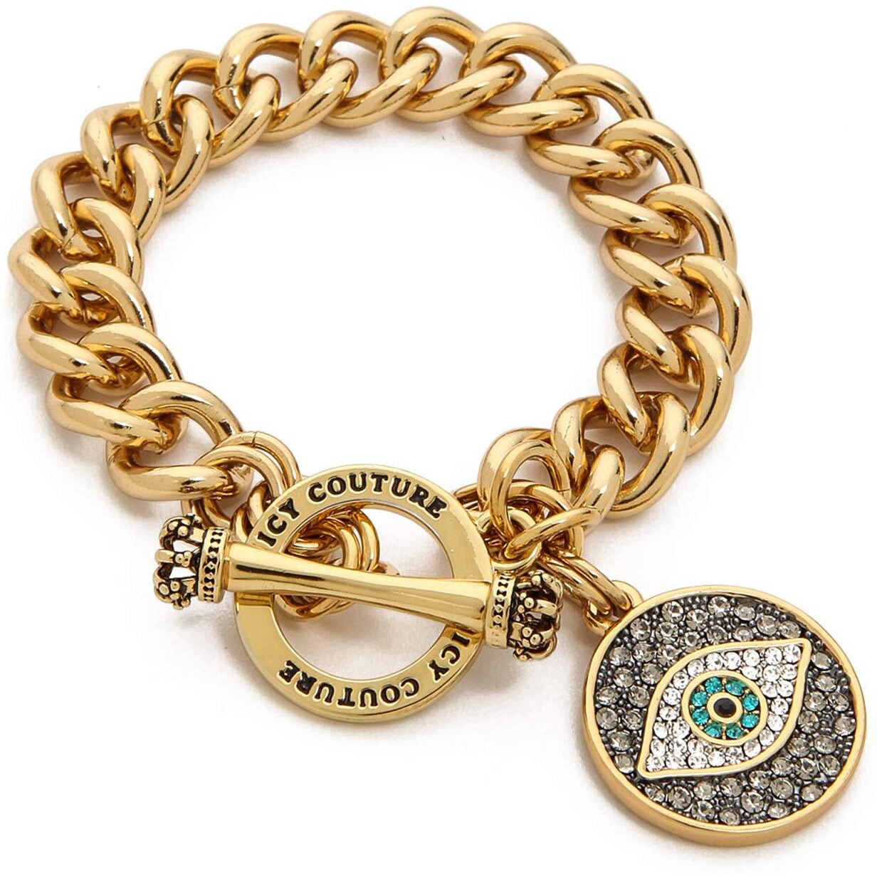 Young & Forever Gift Eye-Catchy Gold Chain Style Cubic Zirconia Embellished Evil Eye Charm Gold Plated Kabbalah Bracelet for Women and Girls (Gold)