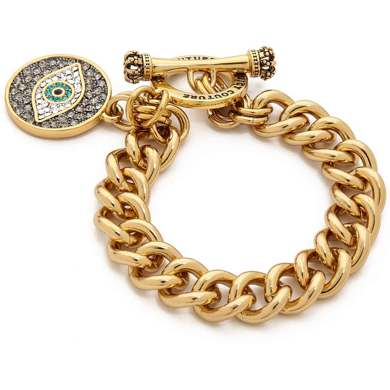 Young & Forever Gift Eye-Catchy Gold Chain Style Cubic Zirconia Embellished Evil Eye Charm Gold Plated Kabbalah Bracelet for Women and Girls (Gold)