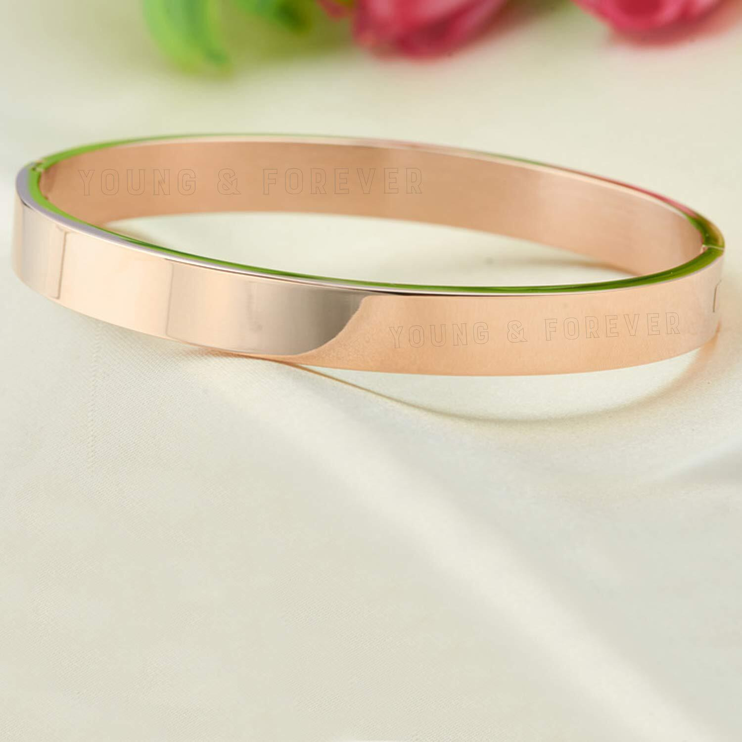 Young & Forever Gift Rose Gold Openable Free Size Stainless Steel Trandy Kadaa Bracelet For Men And Boys.