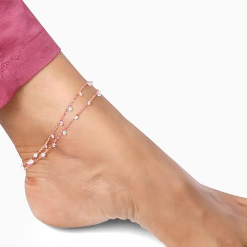 GIVA 925 Silver Rose Gold Layered Queens Anklet,(Single) | Rakhi Rakshabandhan Gift for Sister Bhabhi, Gifts for Women & Girls| With Certificate of Authenticity and 925 Stamp | 6 Month Warranty*