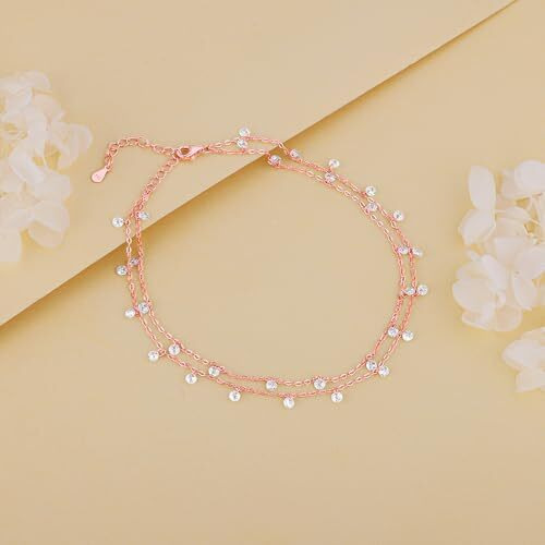 GIVA 925 Silver Rose Gold Layered Queens Anklet,(Single) | Rakhi Rakshabandhan Gift for Sister Bhabhi, Gifts for Women & Girls| With Certificate of Authenticity and 925 Stamp | 6 Month Warranty*