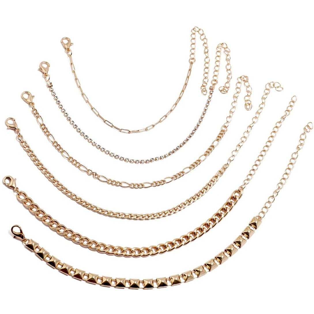 Shining Diva Fashion Set of 6 Stylish Multilayer Crystal Gold Plated Bracelet for Women and Girls (Golden) (rrsd13091b), One Size