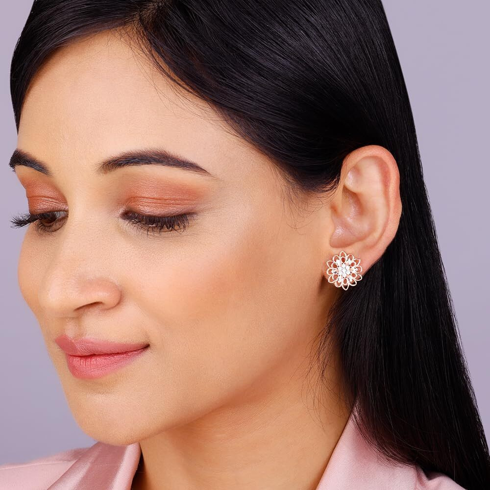 GIVA 925 Silver Rose Gold Blooming Flower Stud Earrings| Rakhi Rakshabandhan Gift for Sister Bhabhi, Gifts for Women & Girls | With Certificate of Authenticity and 925 Stamp | 6 Months Warranty*