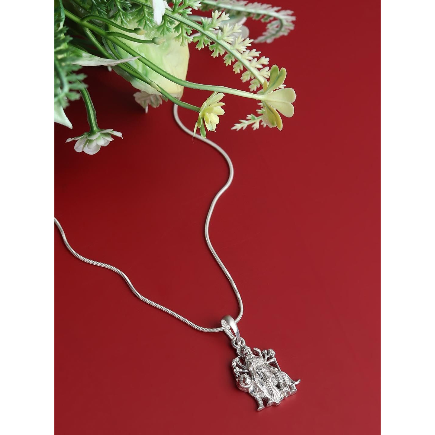 Akshat Sapphire Sterling Silver (92.5% purity) Goddess Durga Maa Pendant for Men & Women Pure Silver Durga Maa Locket for Good Health & Wealth (Sherawali Maa Pendant (27MM))