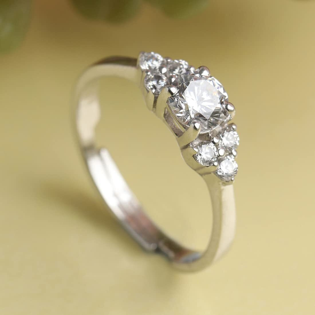 Clara 925 Sterling Silver Cute Ring with Adjustable Band | Rhodium Plated, Swiss Zirconia | Gift for Women & Girls
