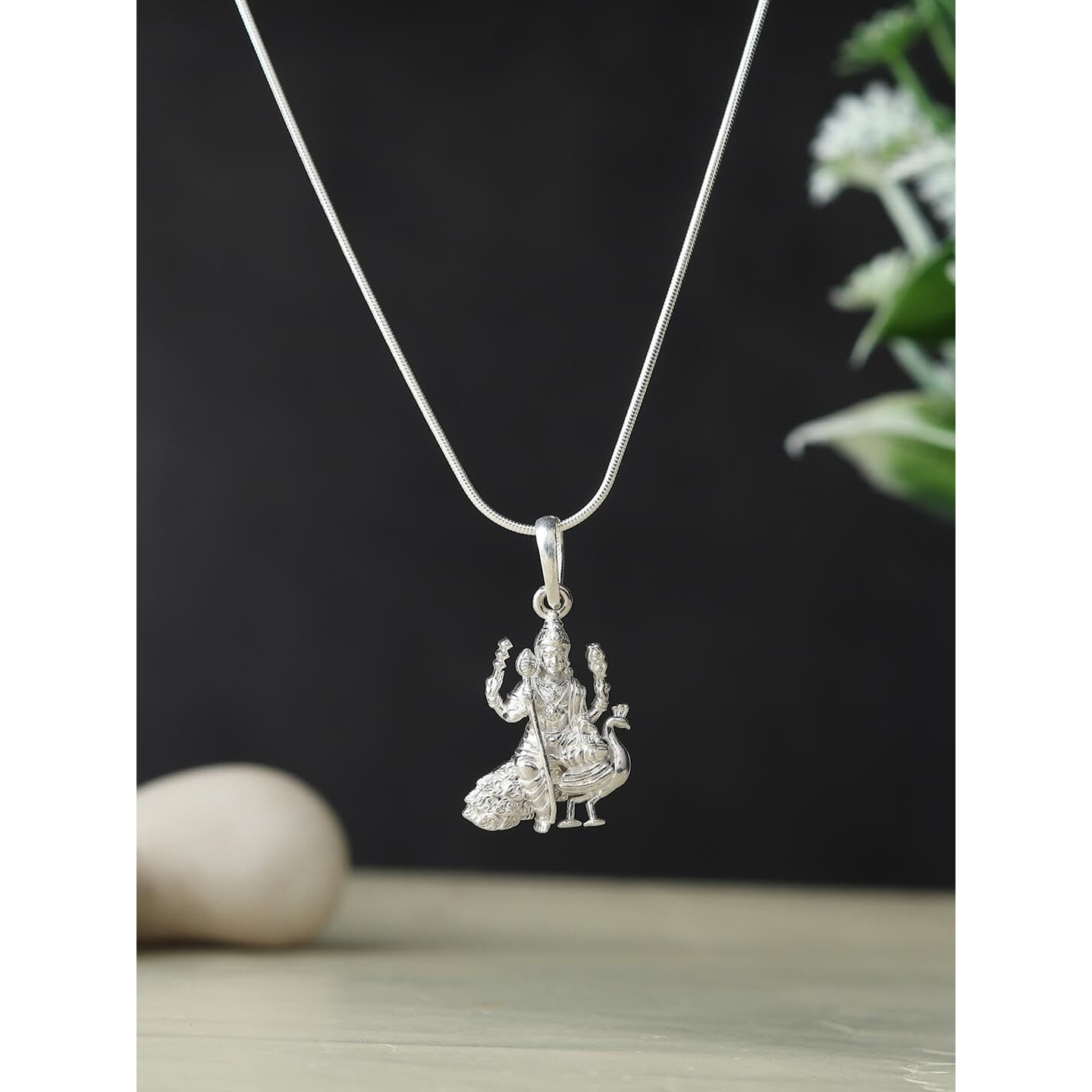 AKSHAT SAPPHIRE Sterling Silver (92.5% purity) God Kartikeya/Murugan (Big Size) Pendant for Men & Women Pure Silver Lord Kartikeya (Big Size) Locket for Good Health & Wealth