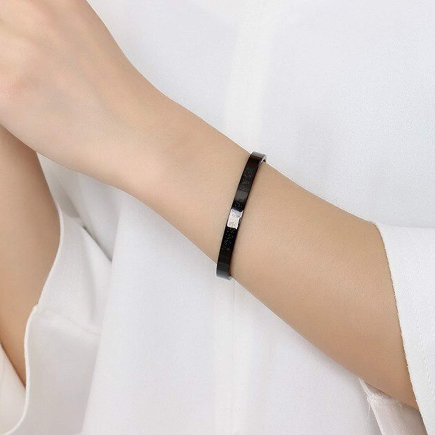 Young & Forever Gift Black Openable Free Size Stainless Steel Trandy Kadaa Bracelet For Men And Boys.