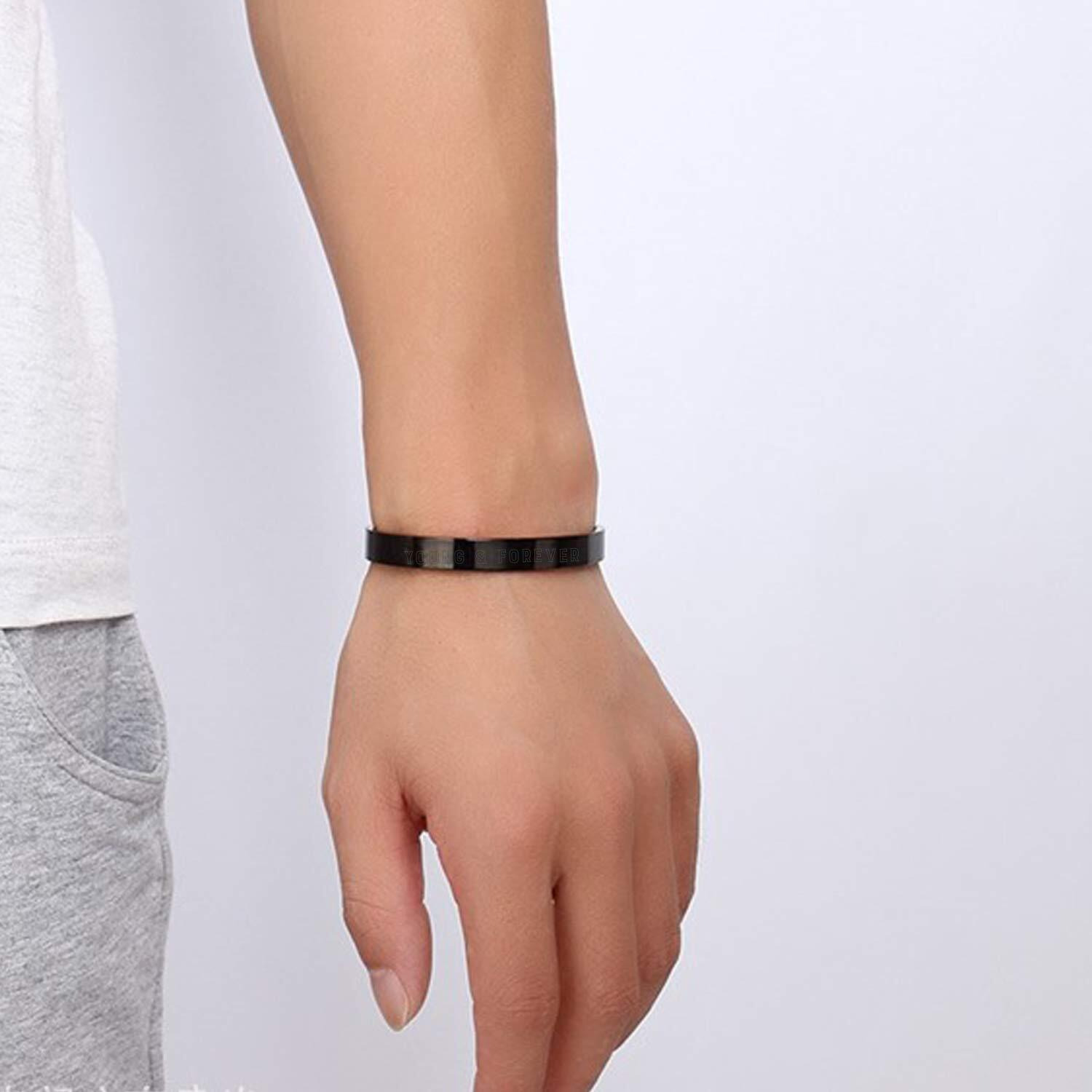 Young & Forever Gift Black Openable Free Size Stainless Steel Trandy Kadaa Bracelet For Men And Boys.