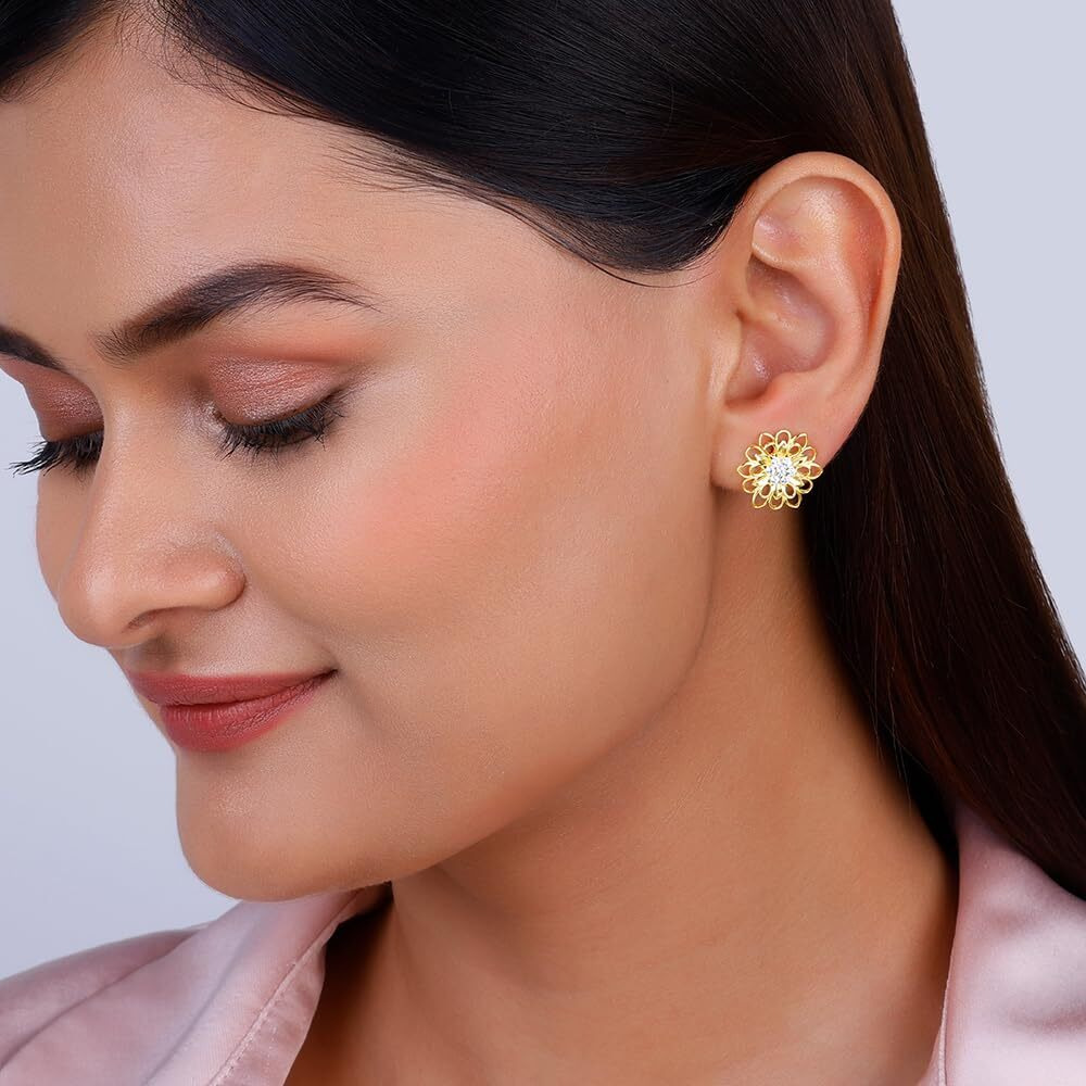 GIVA 925 Sterling Silver Anushka Sharma Golden Blooming Flower Stud Earrings|Valentines Gifts For Girlfriend, Gifts For Women And Girls | With Certificate Of Authenticity And 925 Stamp|6M Warranty*