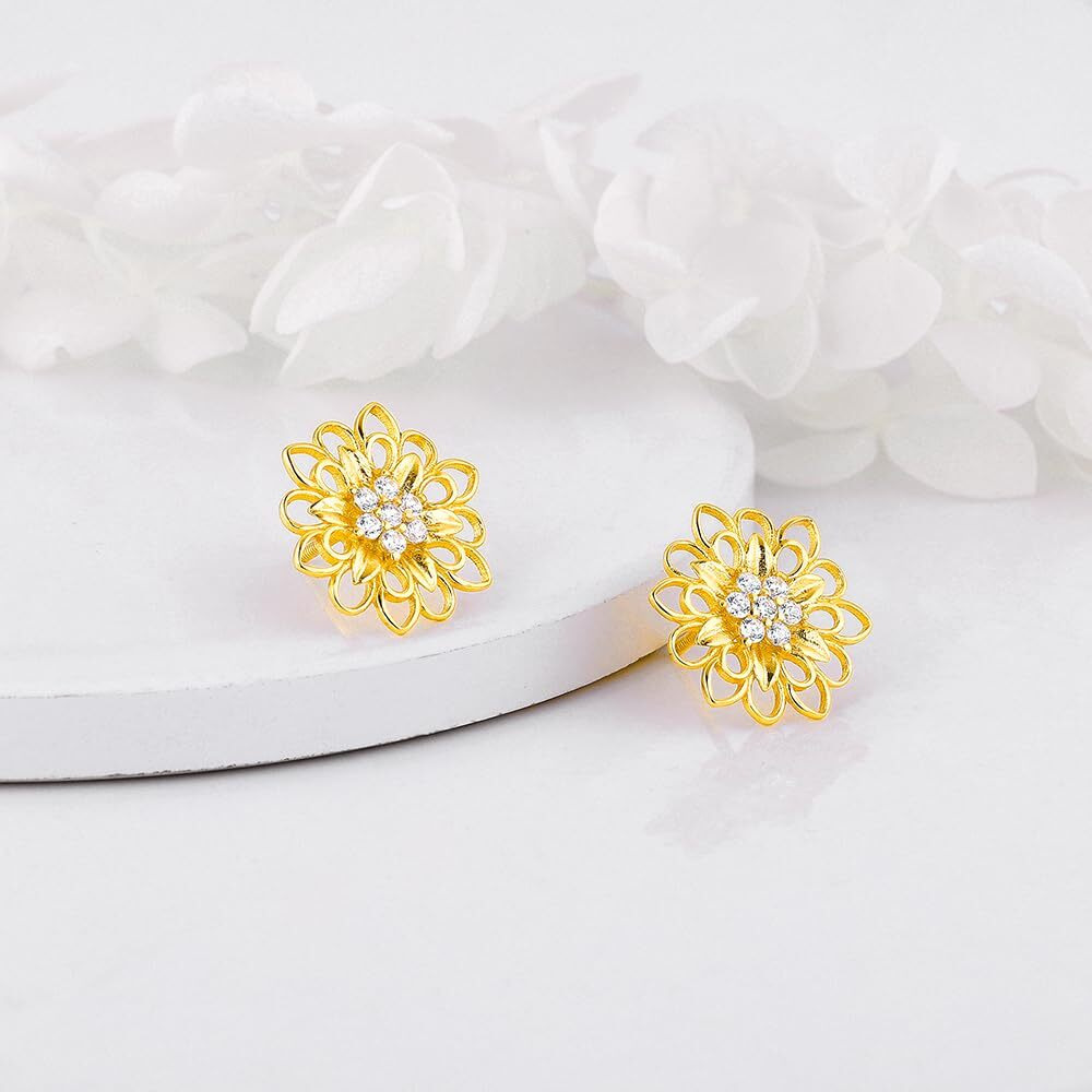 GIVA 925 Sterling Silver Anushka Sharma Golden Blooming Flower Stud Earrings|Valentines Gifts For Girlfriend, Gifts For Women And Girls | With Certificate Of Authenticity And 925 Stamp|6M Warranty*