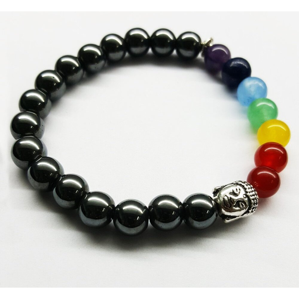 Young & Forever Gift Reiki Crystal Natural Hematite Magnetic Stretchy Beads 7 Chakra Bracelet For Reiki Healing And Crystal Healing Stone Bracelet For Unisex Adult