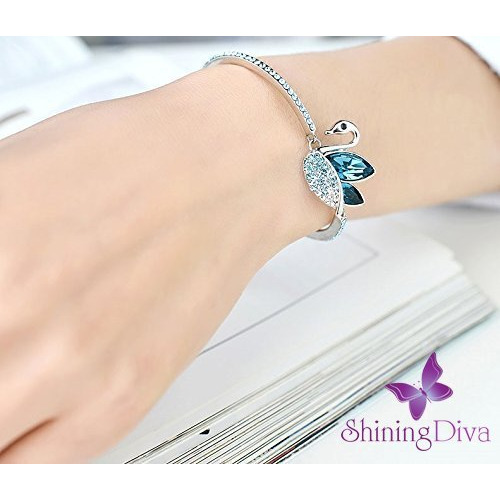 Shining Diva Fashion Platinum Plated Blue Crystal Stylish Bangle Bracelet for Girls and Women (Blue) (cmb213)