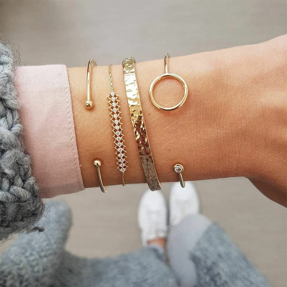 Shining Diva Fashion Set of 4 Stylish Multilayer Crystal Bangle Gold Plated Bracelet for Women and Girls (Golden) (rrsd13078b), One Size