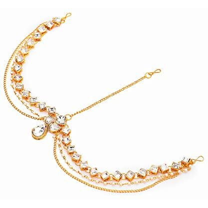 Handicraft Kottage Latest Hair Jewelry Traditional Gold Pearl Stylish Chain Mathapatti Maang Tikka Jewellery (Style14)