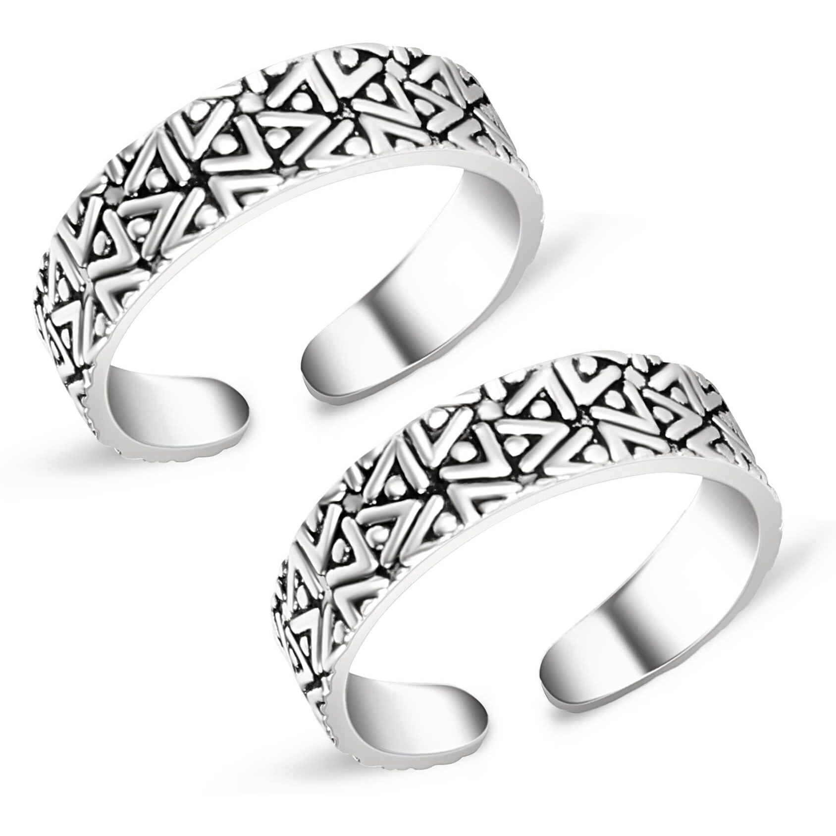 Silver Chest 925 Silver Toe Rings for Women Stylish Silver Bands for Girls -Sterling Silver Plain Oxidised rings with 3D Self Designs