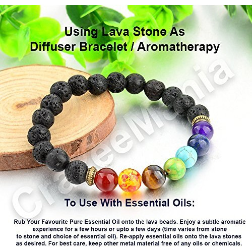 Young & Forever Gift 8 mm Lava Beads 7 Chakra Black Healing Reiki Bracelet for Men and Women