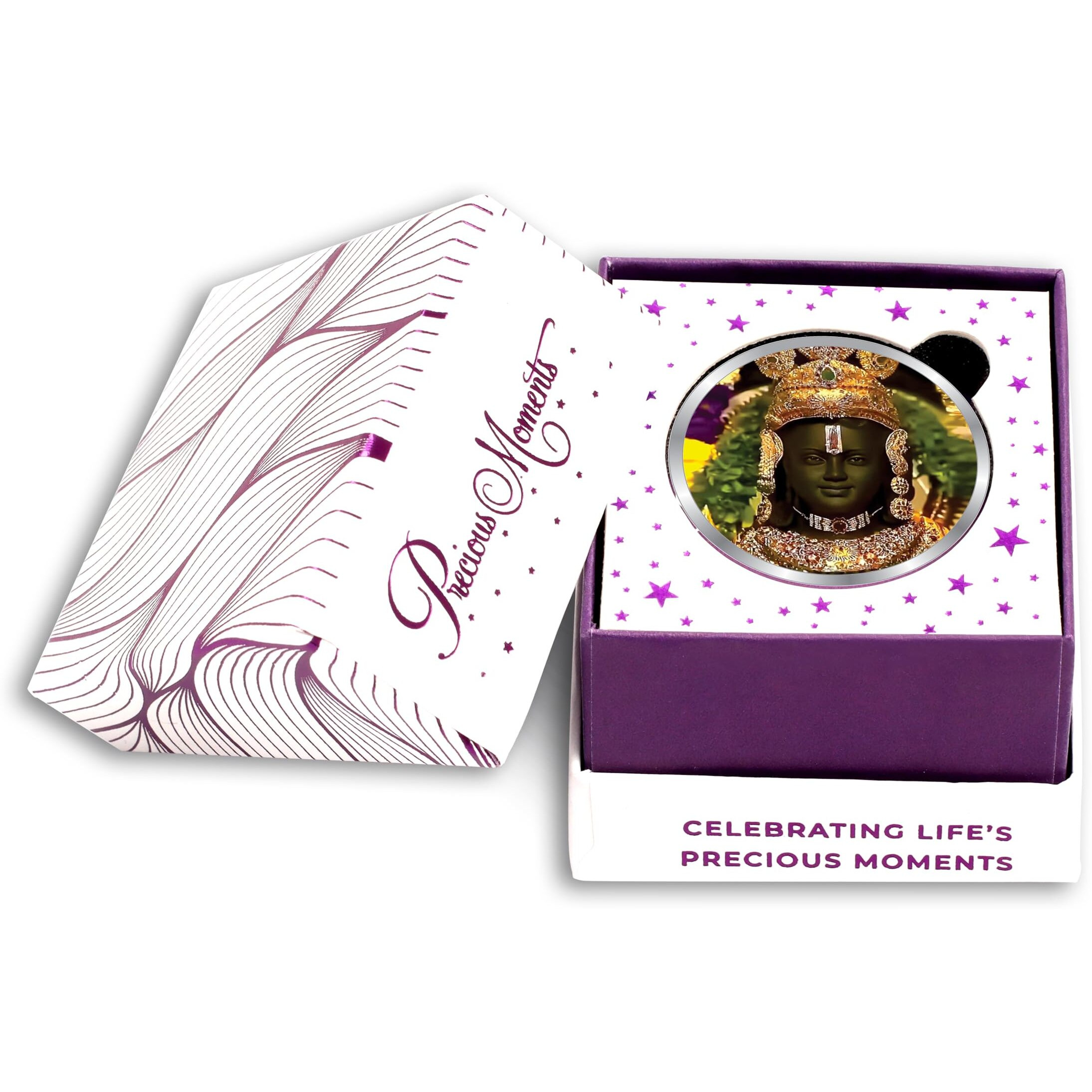 Precious Moments 10 Gram Silver Coin Ram Lalla | Ram Mandir | Ayodha Temple | Colorful Designs 999 Pure BIS Hallmarked with Gift Box by ACPL