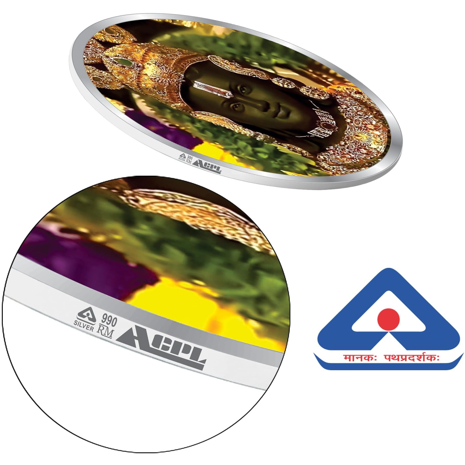Precious Moments 10 Gram Silver Coin Ram Lalla | Ram Mandir | Ayodha Temple | Colorful Designs 999 Pure BIS Hallmarked with Gift Box by ACPL
