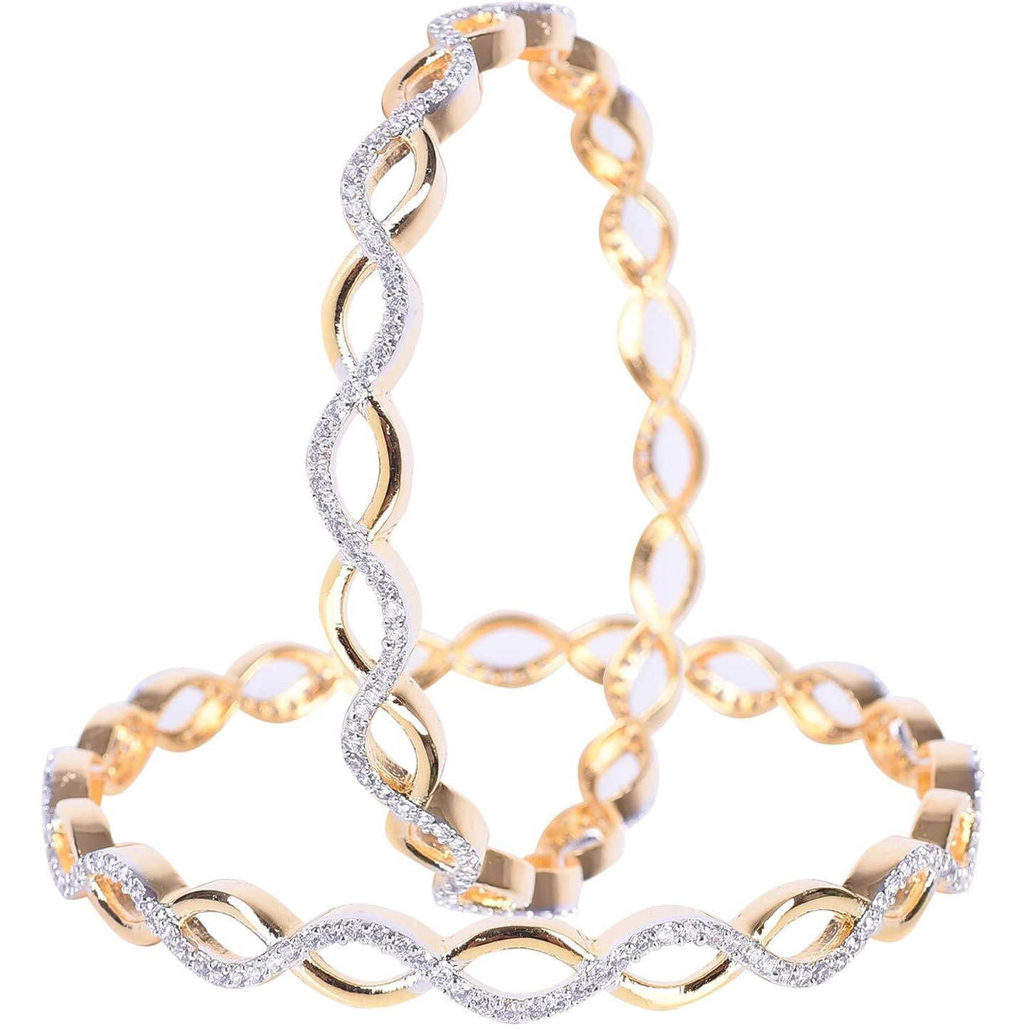 Ratnavali Jewels American Diamond CZ Gold Plated White Solitaire Bangles for Women/Girls RV3204W-2.8