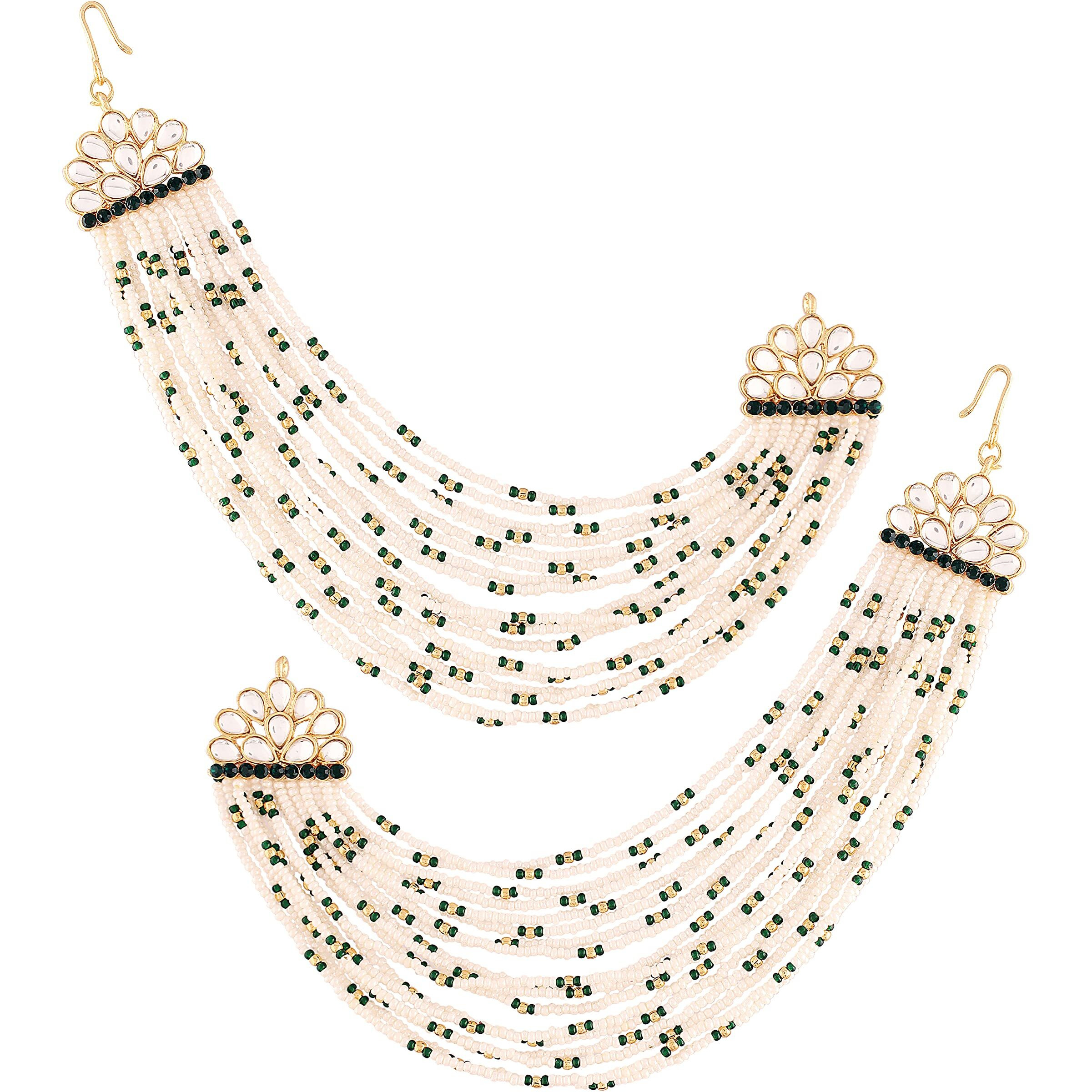 I Jewels 18K Gold Plated Multi Strand Earring with Ear Chain Embellished With Pearl For Women/Girls (E2882G)