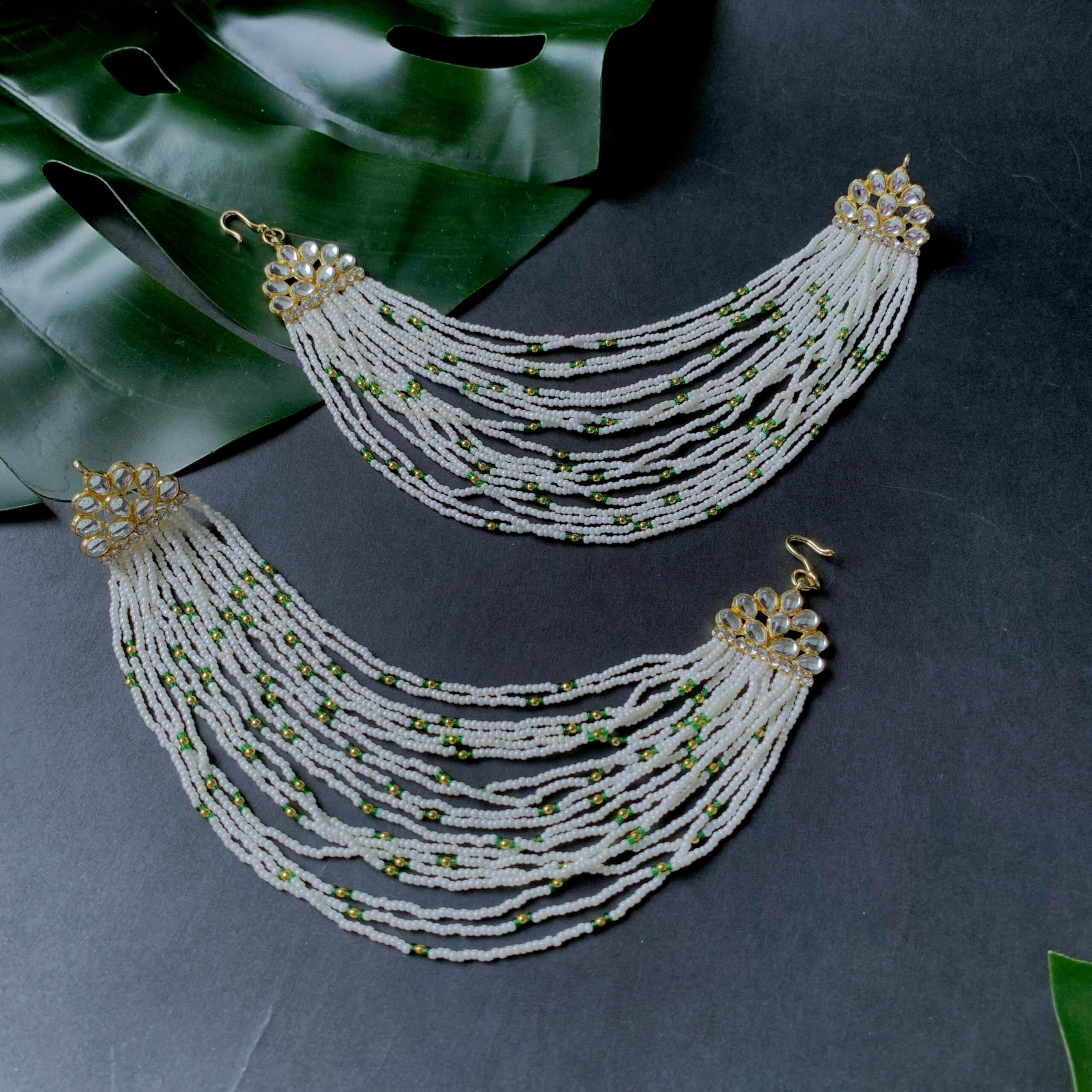 I Jewels 18K Gold Plated Multi Strand Earring with Ear Chain Embellished With Pearl For Women/Girls (E2882G)